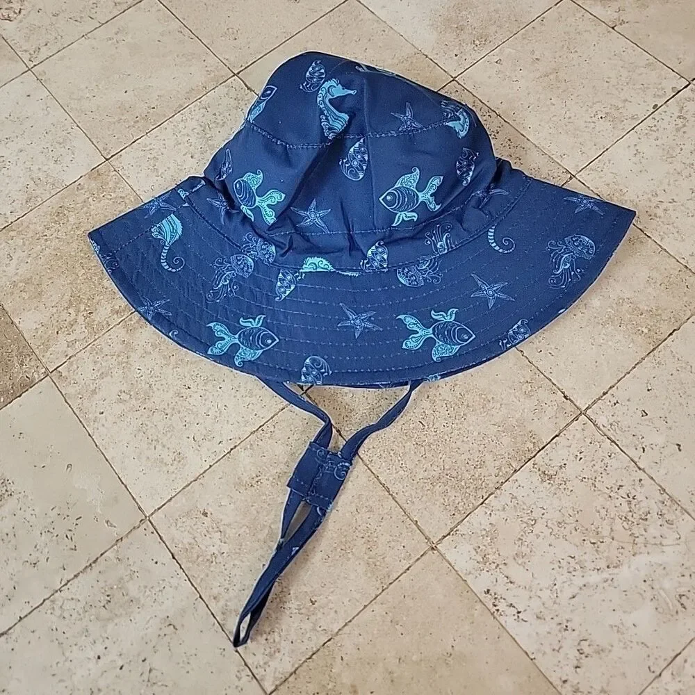 12-24M Baby Sun Hat UPF 50+ Protective Beach Wide Brim Baby Bucket Hat Fish Sea